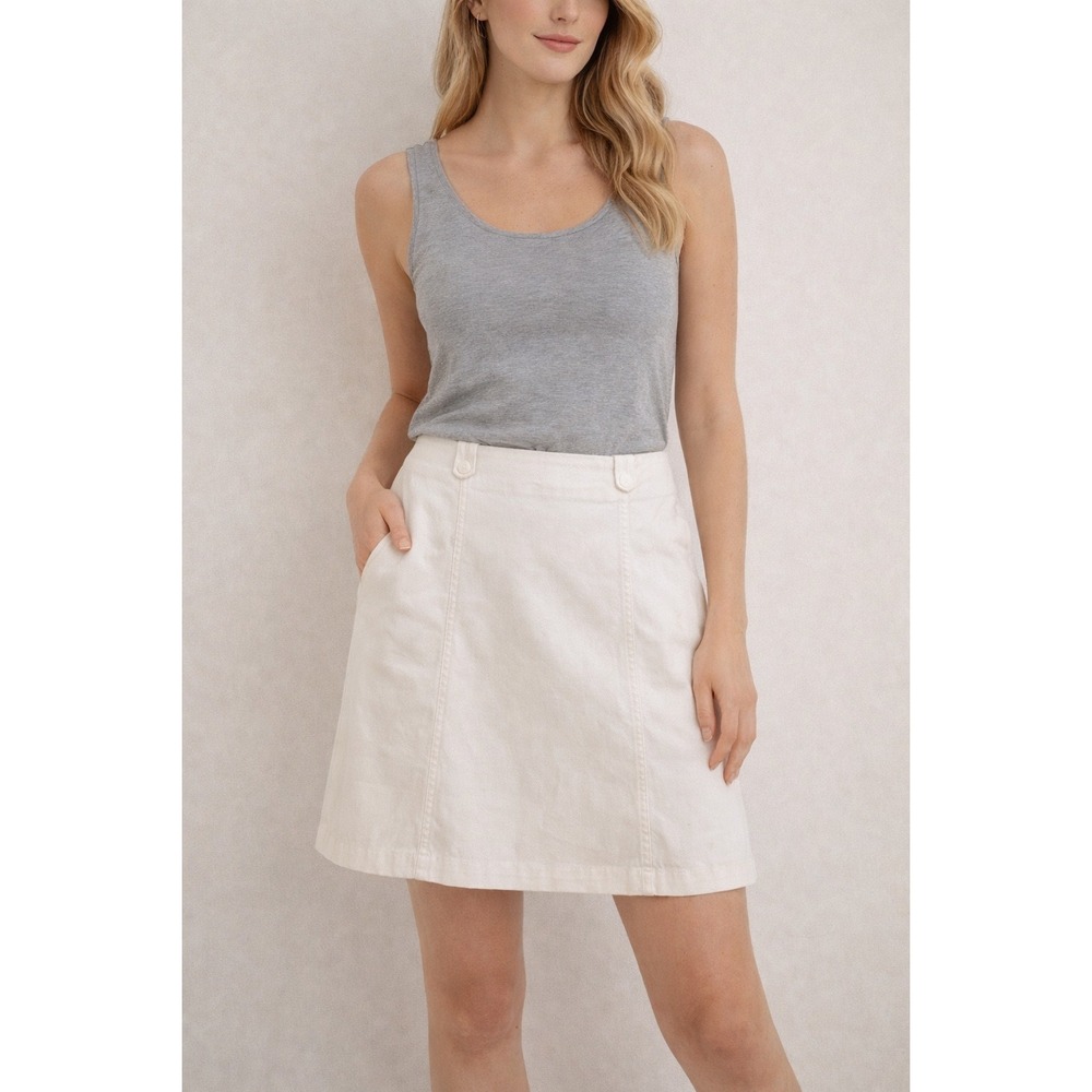 & Trousers White Pique A-Line Mini Skirt Button Waist Detail Size‎ 10